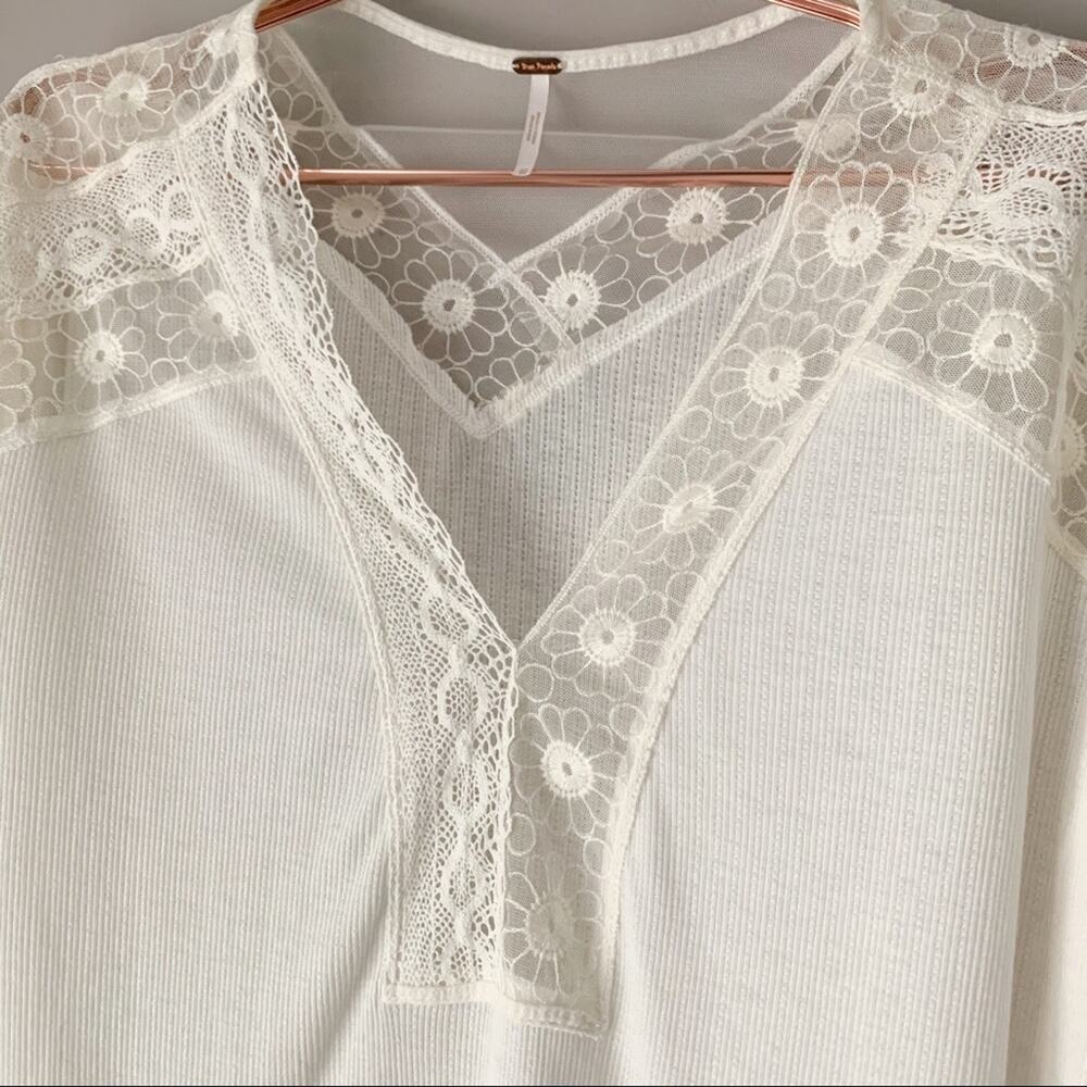 Free People Cream Lace-Trim Long Sleeve Tee - Picture 6 of 14
